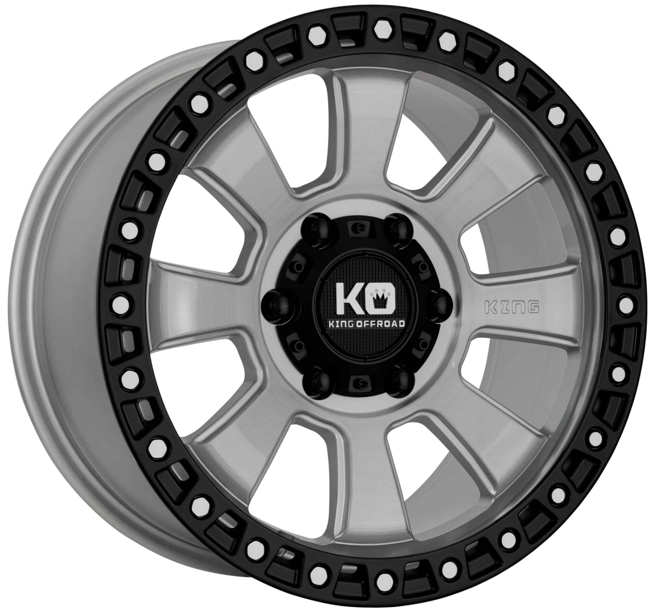 King 18x9 ARMOR 6x139.7 SILVER BRUSHED FACE SATIN BLACK LIP +40